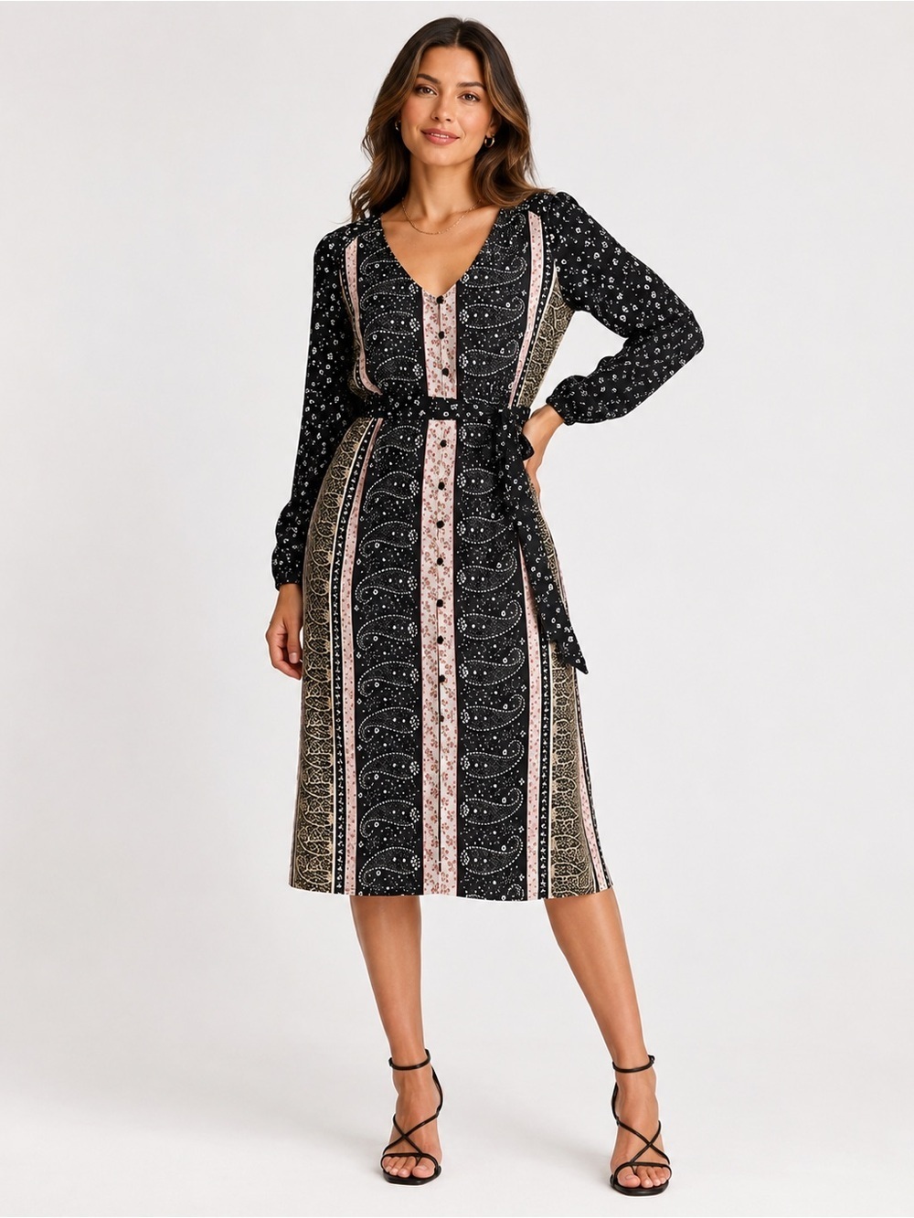 Cupcakes And Cashmere Nollie Stripe Long Sleeve Midi Dress small